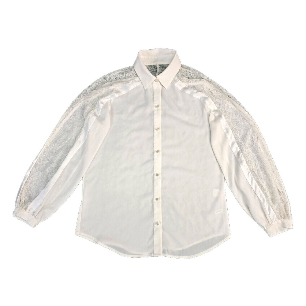 Eva Mendes New York Blouse Size S Womens White Satin Look Floral Lace Sheer